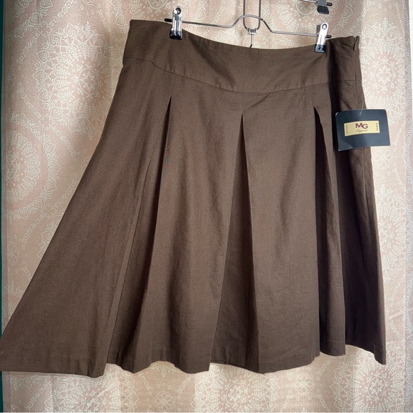 Vtg 90s NWT MG Originals Pleated A-line Linen Blend Brown Skirt Academia Size 18 - Picture 2 of 8